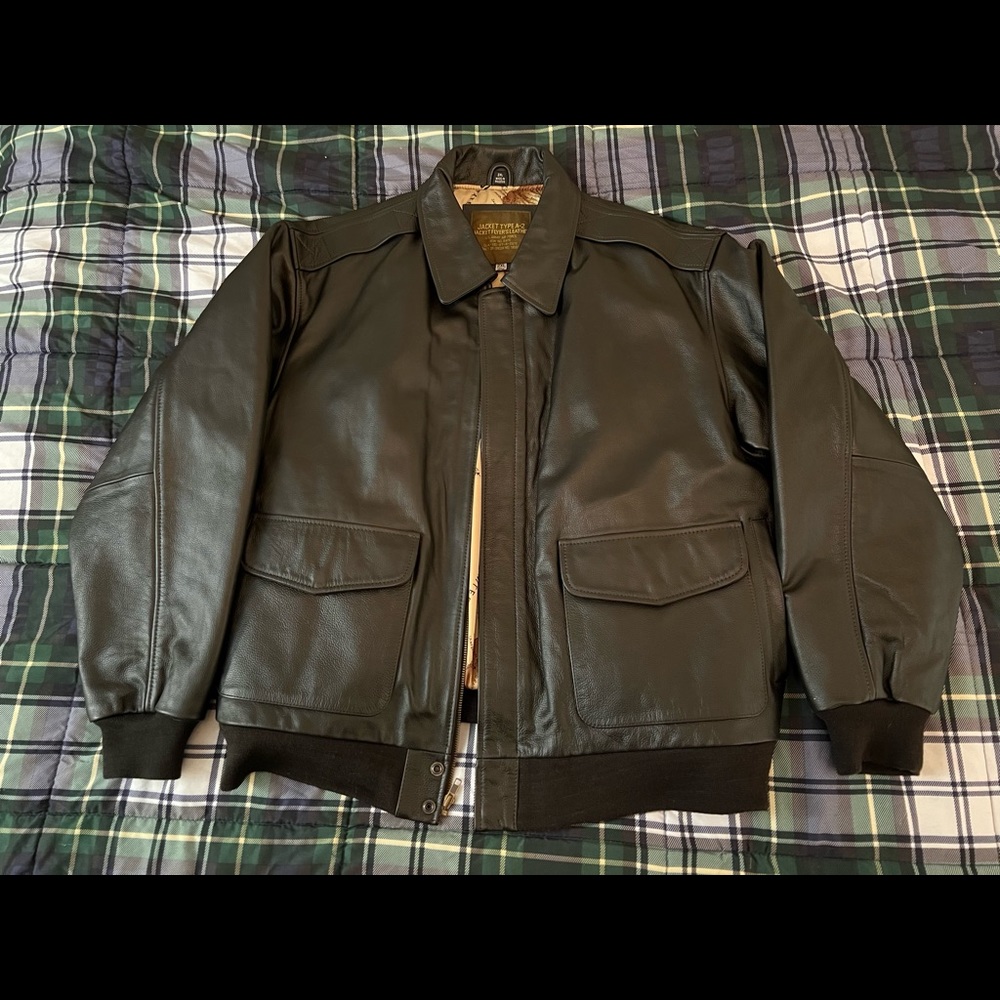 Brown Leather Bomber Jacket - 2XL